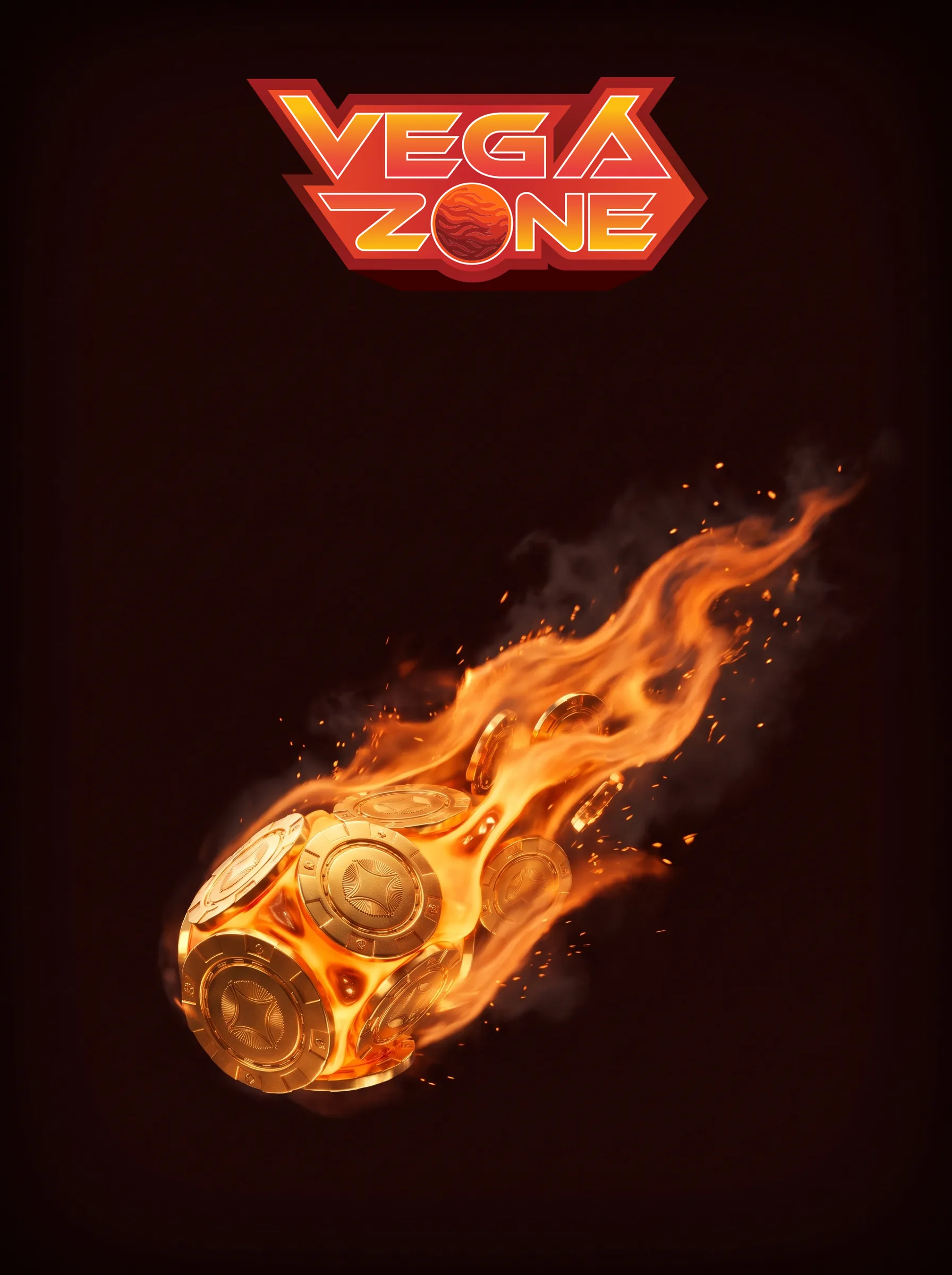 Vega Zone gold coins with a trail of flames